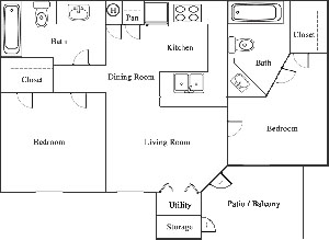 Two Bedroom / Two Bath - 1,000 Sq. Ft.*
