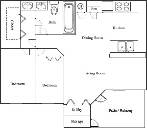 Two Bedroom / One Bath - 900 Sq. Ft.*