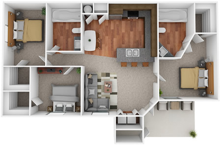 D - Three Bedroom / Two Bath - 1,250 Sq. Ft.*