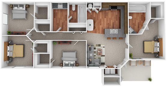 Four Bedroom / Two Bath - 1,350 Sq. Ft.*